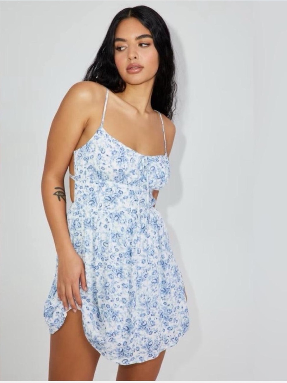 Garage Blue and White Floral Mini Dress